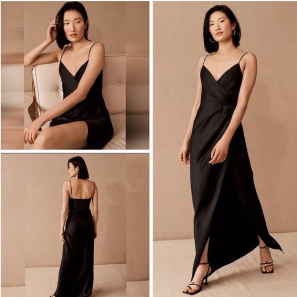 Bhldn Freya Black Satin Bridesmaid Dress